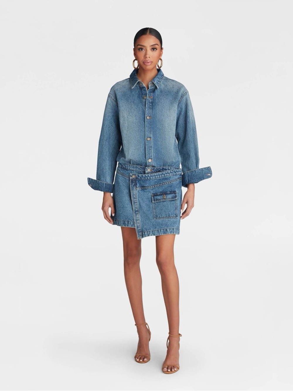 XL| KBB by KAHLANA Women's Long Sleeve 'The Asymm Denim Dress' - Medium Wash